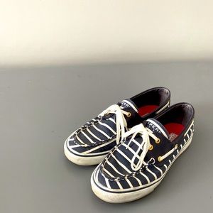 Sperry Top sliders size 8 women’s Navy and White Nautical themed